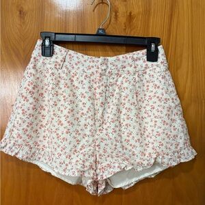 Altar'd State Eyelet Shorts w/ Coral Flowers Ruffle Hem Feminine Coquet Size S